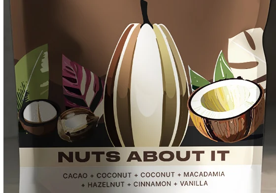 Big Farmer Nuts About It cacao blend, made with cacao, coconut, macadamia, hazelnut, cinnamon and vanilla